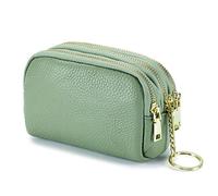 PORRASSO Leder Münzbörse Klein Geldbörse Tragbar Schlüsseltasche Multifunktional Coin Purse für Damen Herren Hellgrün