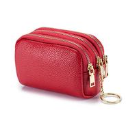 PORRASSO Leder Münzbörse Klein Geldbörse Tragbar Schlüsseltasche Multifunktional Coin Purse für Damen Herren Rot