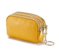 PORRASSO Leder Münzbörse Klein Geldbörse Tragbar Schlüsseltasche Multifunktional Coin Purse für Damen Herren Gelb