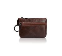 PORRASSO Leder Münzbörse Klein Geldbörse Wasserdicht Tragbar Schlüsseltasche Multifunktional Retro Coin Purse für Damen Herren Dunkelbraun