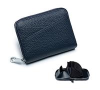 PORRASSO Leder Münzbörse Kreditkartenetui Kartenetui mit RFID Ausleseschutz-Funktion Klein Geldbörse Portemonnaie Multifunktional Coin Purse für Damen Herren Navy Blau