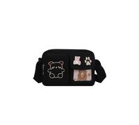 PORRASSO Mädchen Umhängetasche Niedlicher Kleiner Bär Schultertasche Canvas Schulrachnzen Damen Messenger Tasche Crossbody Bag für Reisen Täglichen Gebrau Schwarz