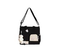 PORRASSO Mädchen Umhängetasche Niedlicher Kleiner Bär Schultertasche Nylon Schulrachnzen Damen Messenger Tasche Crossbody Bag für Schule Reisen Täglichen Gebrau Schwarz