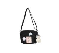 PORRASSO Mädchen Umhängetasche Süße Schultertasche mit Bären-Anhänger Nylon Messenger-Tasche Crossbody Bag für Reisen Täglichen Gebrau Schwarz B