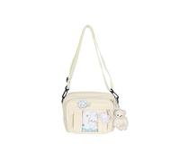 PORRASSO Mädchen Umhängetasche Süße Schultertasche mit Bären-Anhänger Nylon Messenger-Tasche Crossbody Bag für Reisen Täglichen Gebrau Weiß B