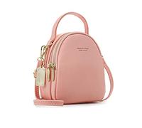 PORRASSO Mini Rucksack Damen Mode Handtasche Mädchen Wasserdicht Umhängetasche mit Kopfhörerloch Leder Daypack Reise Dating Kleiner Rucksäcke Rosa