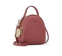 PORRASSO Mini Rucksack Damen Mode Handtasche Mädchen Wasserdicht Umhängetasche mit Kopfhörerloch Leder Daypack Reise Dating Kleiner Rucksäcke Lotus Pink A