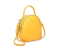 PORRASSO Mini Rucksack Damen Mode Handtasche Mädchen Wasserdicht Umhängetasche mit Kopfhörerloch Leder Daypack Reise Dating Kleiner Rucksäcke Gelb