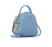 PORRASSO Mini Rucksack Damen Mode Handtasche Mädchen Wasserdicht Umhängetasche mit Kopfhörerloch Leder Daypack Reise Dating Kleiner Rucksäcke Blau