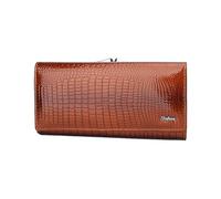 PORRASSO Mode Geldbeutel Damen Echt Leder Geldbörse Großes Portemonnaie Minimalistisch Lange Brieftasche Braun