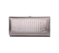 PORRASSO Mode Geldbeutel Damen Echt Leder Geldbörse Großes Portemonnaie Minimalistisch Lange Brieftasche Silbergrau