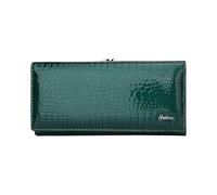 PORRASSO Mode Geldbeutel Damen Echt Leder Geldbörse Großes Portemonnaie Minimalistisch Lange Brieftasche Grün