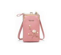 PORRASSO Mode Handy Umhängetasche Damen Handytasche Mini Geldbörse Crossbody Bag mit Kartensteckplatz PU Schultertasche Dunkelrosa
