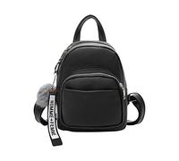 PORRASSO Mode Mini Rucksack Damen Kleiner Daypack mit Pompon Mädchen PU-Leder Rucksäcke für Reisen Dating Täglicher Gebrauch Schwarz