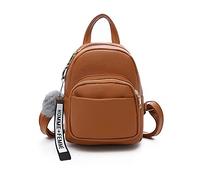 PORRASSO Mode Mini Rucksack Damen Kleiner Daypack mit Pompon Mädchen PU-Leder Rucksäcke für Reisen Dating Täglicher Gebrauch Braun