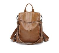 PORRASSO Mode Rucksack Damen Umhängetasche Mädchen Wasserdicht Daypack Universität Schultasche Leder Reise Arbeit Rucksäcke Braun