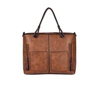 PORRASSO Retro Handtasche Damen Schultertasche Groß Henkeltaschen Frauen PU Leder Umhängetasche für Einkaufen Büro Schule Arbeit Braun
