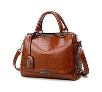 PORRASSO Retro Handtasche Damen Umhängetaschen Frauen Schultertaschen PU-Leder Henkeltasche für Arbeit Reisen Verabredung Einkaufen Braun