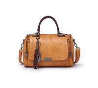 PORRASSO Retro Handtasche Damen Umhängetaschen Frauen Schultertaschen Wasserdicht PU Leder Henkeltasche Arbeit Reise Verabredung Boston Tasche Hellbraun