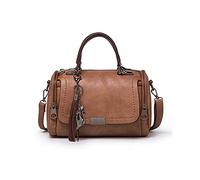 PORRASSO Retro Handtasche Damen Umhängetaschen Frauen Schultertaschen Wasserdicht PU Leder Henkeltasche Arbeit Reise Verabredung Boston Tasche Dunkelbraun