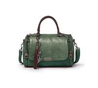 PORRASSO Retro Handtasche Damen Umhängetaschen Frauen Schultertaschen Wasserdicht PU Leder Henkeltasche Arbeit Reise Verabredung Boston Tasche Grün