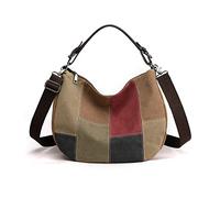 PORRASSO Retro Schultertasche Canvas Umhängetasche Damen Handtasche Hobotasche Crossbody Bag für Arbeits Reisen Täglicher Gebrauch Braun