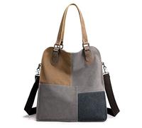 PORRASSO Retro Umhängetasche Canvas Schultertasche Damen Handtasche Groß Hobo Tasche Crossbody Bag für Arbeits Reisen Täglicher Gebrauch Grau