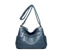 PORRASSO Retro Umhängetasche Damen Schultertasche Multi-Tasche Handtasche Weich Frauen PU Leder Schulterbeutel Arbeit Reisen Täglichen Gebrauch Crossbody Bag Blau