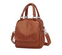 PORRASSO Rucksack Damen Umhängetasche Kleiner Daypack PU Wasserdicht Schultertasche Handtasche Rucksäcke für Reisen Shopping Dating Braun
