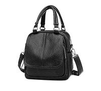 PORRASSO Rucksack Damen Umhängetasche Kleiner Daypack PU Wasserdicht Schultertasche Handtasche Rucksäcke für Reisen Shopping Dating Schwarz