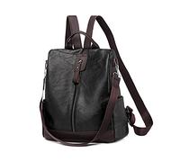 PORRASSO Rucksack für Damen, Diebstahlschutz, Schultertasche, mit Loch für Kopfhörer, Mädchen, Schultasche, PU-Leder, Daypack, Arbeit, Reise, Rucksack, Schwarz, L, Schick