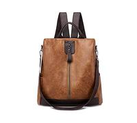 PORRASSO Rucksack für Damen, Diebstahlschutz, Schultertasche, mit Loch für Kopfhörer, Mädchen, Schultasche, PU-Leder, Daypack, Arbeit, Reise, Rucksack, braun, L, Schick