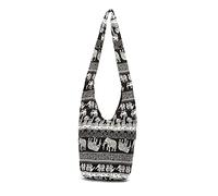 PORRASSO Schulterbeutel Damen Umhängetasche Leicht Schultertasche Hippie Baumwoll-Tasche für Reise Strandschule Wandern Picknick Schwarz