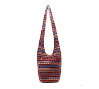 PORRASSO Schulterbeutel Damen Umhängetasche Leicht Schultertasche Hippie Baumwoll-Tasche für Reise Strandschule Wandern Picknick Rot