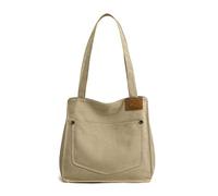 PORRASSO Segeltuch Schultertasche Damen Handtasche Mädchen Tote Bag Shopper Henkeltasche für Schule Arbeit Täglicher Gebrauch Khaki