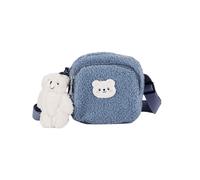 PORRASSO Süße Umhängetasche Mädchen Schultertasche mit Bären-Anhänger Schulrachnzen Damen Plüsch Messenger Tasche Crossbody Tasche für Herbst Winter Blau