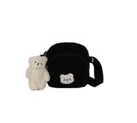 PORRASSO Süße Umhängetasche Mädchen Schultertasche mit Bären-Anhänger Schulrachnzen Damen Plüsch Messenger Tasche Crossbody Tasche für Herbst Winter Schwarz