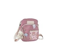 PORRASSO Süße Umhängetasche Mädchen Schultertasche mit Puppen-Anhänger Nylon Schulrachnzen Messenger-Tasche Crossbody Bag für Reisen Täglichen Gebrau Rosa B