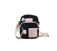 PORRASSO Süße Umhängetasche Mädchen Schultertasche Nylon Schulrachnzen Messenger-Tasche Crossbody Bag für Reisen Täglichen Gebrau Schwarz A