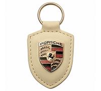 Porsche Schlüsselanhänger, blaues Leder mit Metallwappen