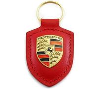 Porsche Schlüsselanhänger mit Wappen, Leder, Rot
