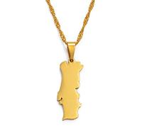 Portugal Karte Anhänger Halskette - Karten Von Portugal Land Charm Anhänger Schmuck Ethnische Schlüsselbeinkette Für Damen Herren Patriotische Pulloverkette Halsketten, Gold, 45 cm Oder