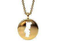 Portugal-Kartenanhänger, rund, 24 mm, 1,5 mm dick, Sterlingsilber, 14 Karat vergoldet, Erd-Charm, zierlicher Reiseschmuck, Medaillon mit Abenteuergravur, LKB_MAP_528