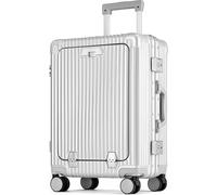 POSH Business Koffer Mittelgroß mit 17 Zoll Laptopfach & Aluminium Rahmen - Polycarbonat Hartschale 75L Trolley L Herren 70x45x30cm - TSA-Schnallenverschluss, Getränkehalter & Kofferschutzhülle Silber