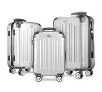 POSH Hartschalenkoffer Koffer & trolleys rollkoffer handgepäck reisekoffer mit Rollen | Koffer groß, mittelgroß, klein ABS | Leichter Kofferset 3 teilig im M-L-XL (Silber, Set)