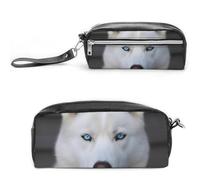 POTSCBVW Blue Eyed White Husky Federmäppchen Große Kapazität mit zwei Fächern, Reißverschluss Leder Bleistiftbeutel, Tragbare Reise-Kosmetiktasche für Damen und Herren