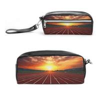 POTSCBVW Dusk Running Track Federmäppchen Große Kapazität mit zwei Fächern, Reißverschluss Leder Bleistifttasche, Tragbare Reise-Kosmetiktasche für Damen und Herren