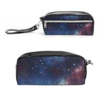 POTSCBVW Night Outer Space Federmäppchen Große Kapazität mit zwei Fächern, Reißverschluss Leder Bleistiftbeutel, Tragbare Reise Kosmetiktasche für Damen Herren