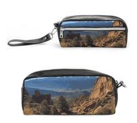 POTSCBVW Pikes Peak Colorado Federmäppchen, große Kapazität mit zwei Fächern, Reißverschluss, Leder, Federmäppchen, tragbare Reise-Kosmetiktasche für Damen und Herren