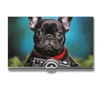 POTSCBVW Visitenkartenhalter mit Kamera, Motiv: Französische Bulldogge, superleicht, tragbar, Aluminiumlegierung, Kreditkarten-Organizer, schmal, professionelles Visitenkartenetui für Büroangestellte
